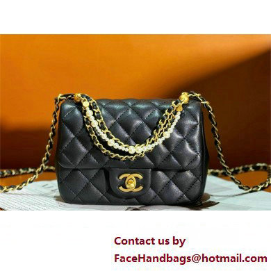 chanel Shiny Lambskin, Imitation Pearls & Gold-Tone Metal Mini Flap Bag Black AS4385 2024 - Click Image to Close